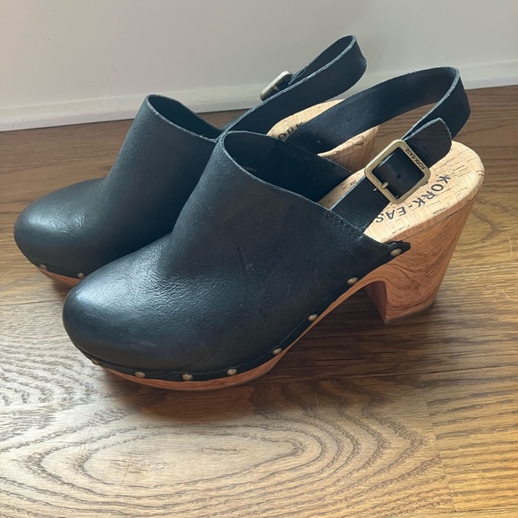 Kork-Ease Shoes - NWOT KORK-EASE Black Leather Clogs Darby Platform Slingback